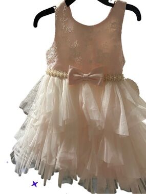 American Princess Blush Pink Tulle Flower Girl Dress with Pearl Waist